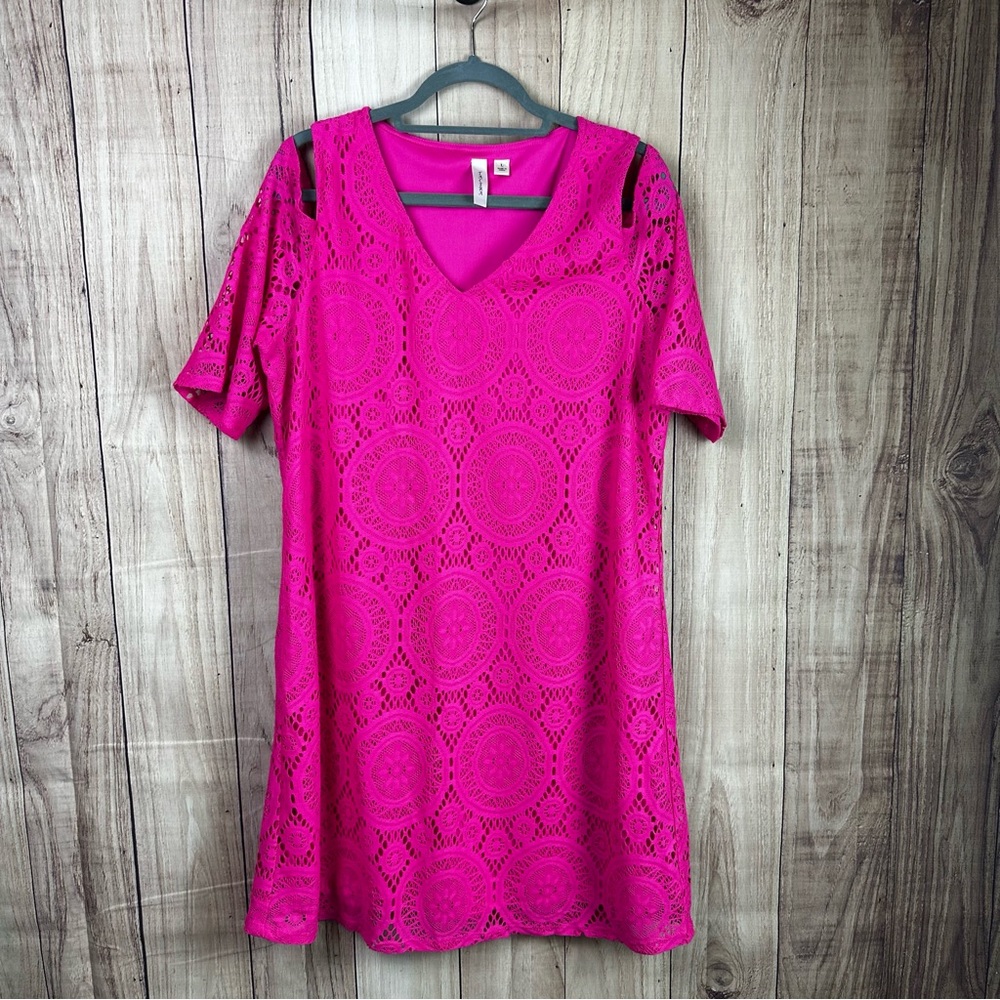 Tacera Fuchsia Lace Off the Shoulders Dress